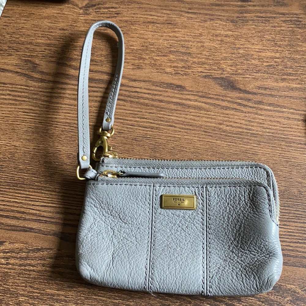 Fossil Gray Leather Wristlet